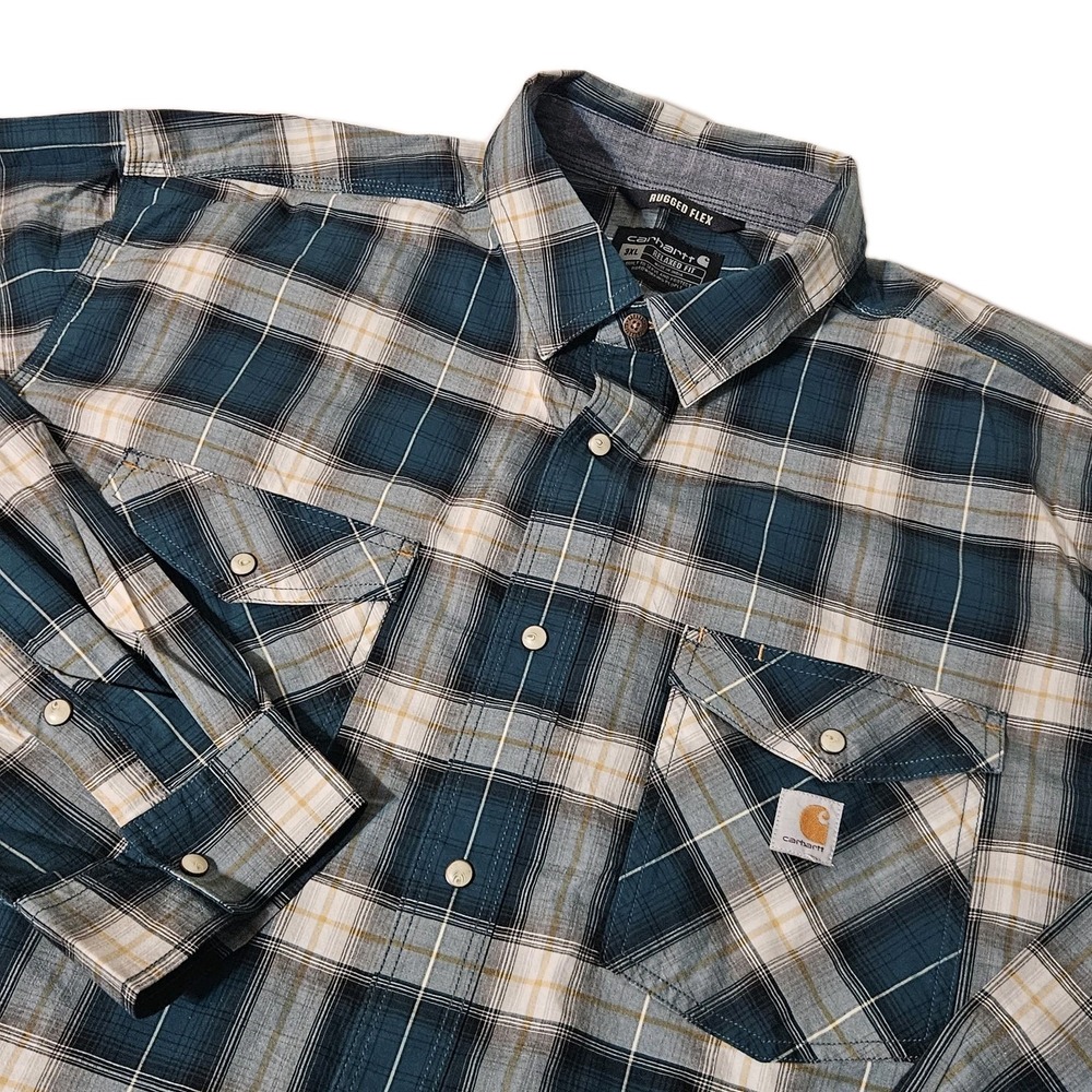 Carhartt Rugged‎ Flex Relaxed Fit Light Blue/Green LS Size 3XL